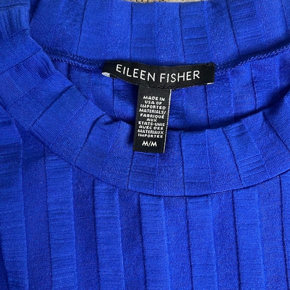 Eileen Fisher Ribbed Mock-Neck Dress Royal Blue Size medium Shift Short Sleeve - Picture 13 of 13